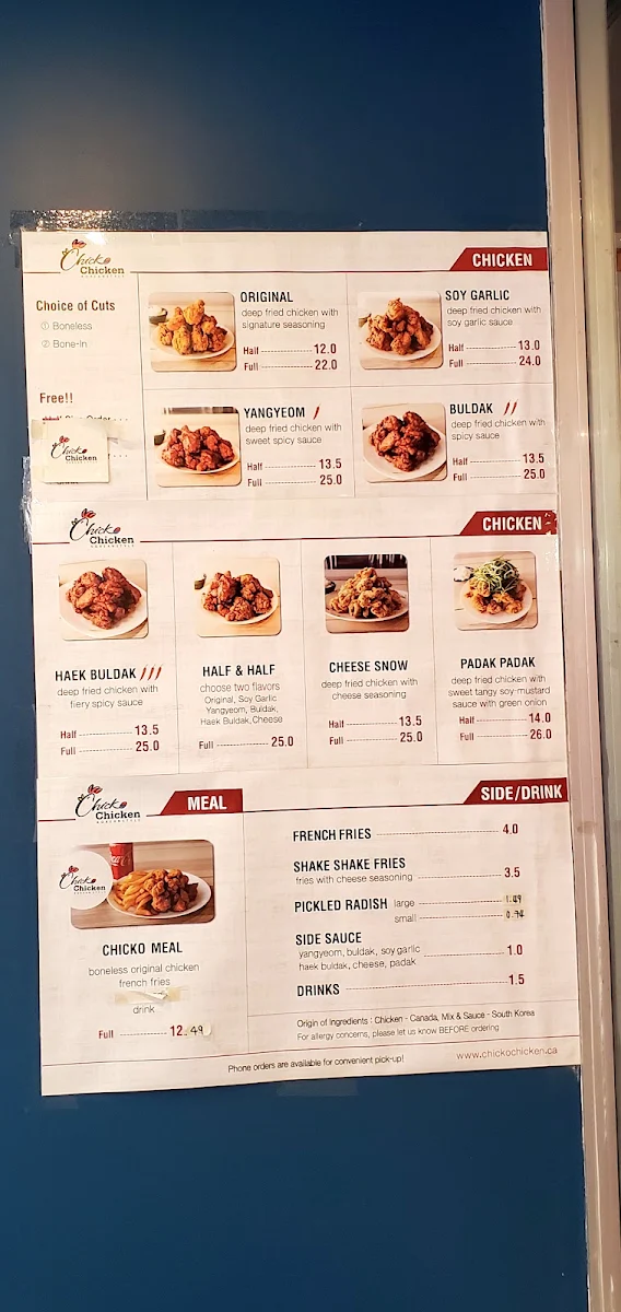 Menu, Chicko Chicken Metrotown