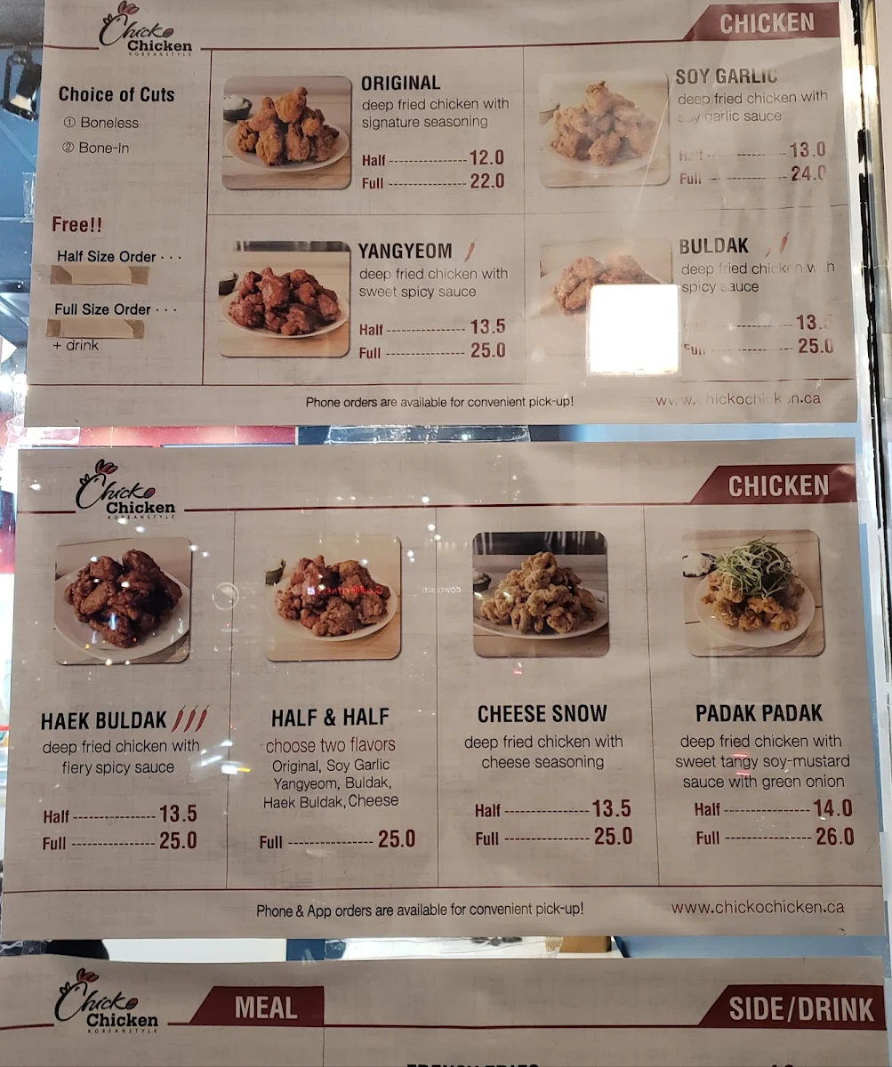 Menu, Chicko Chicken Metrotown