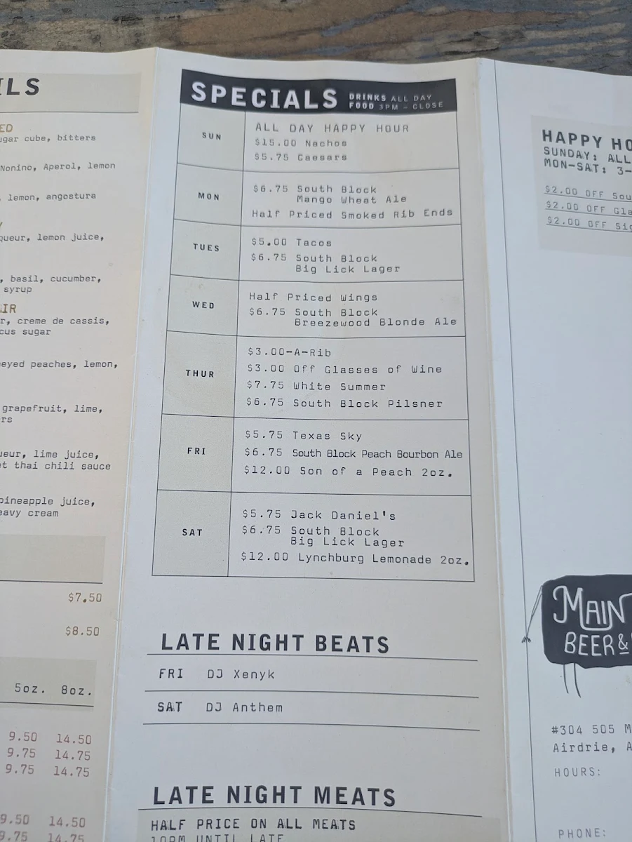 Menu, Main Street Beer & BBQ