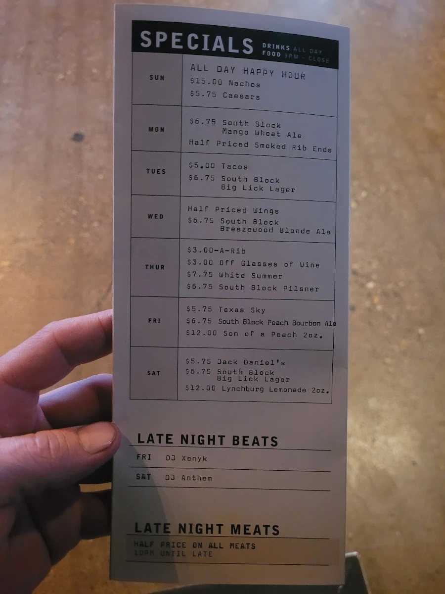 Menu, Main Street Beer & BBQ