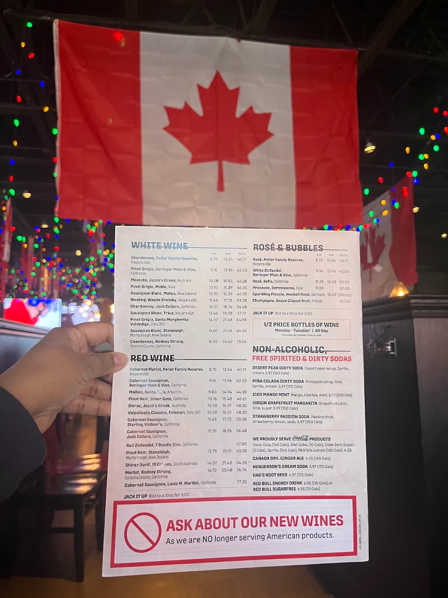 Menu, Jack's Newmarket