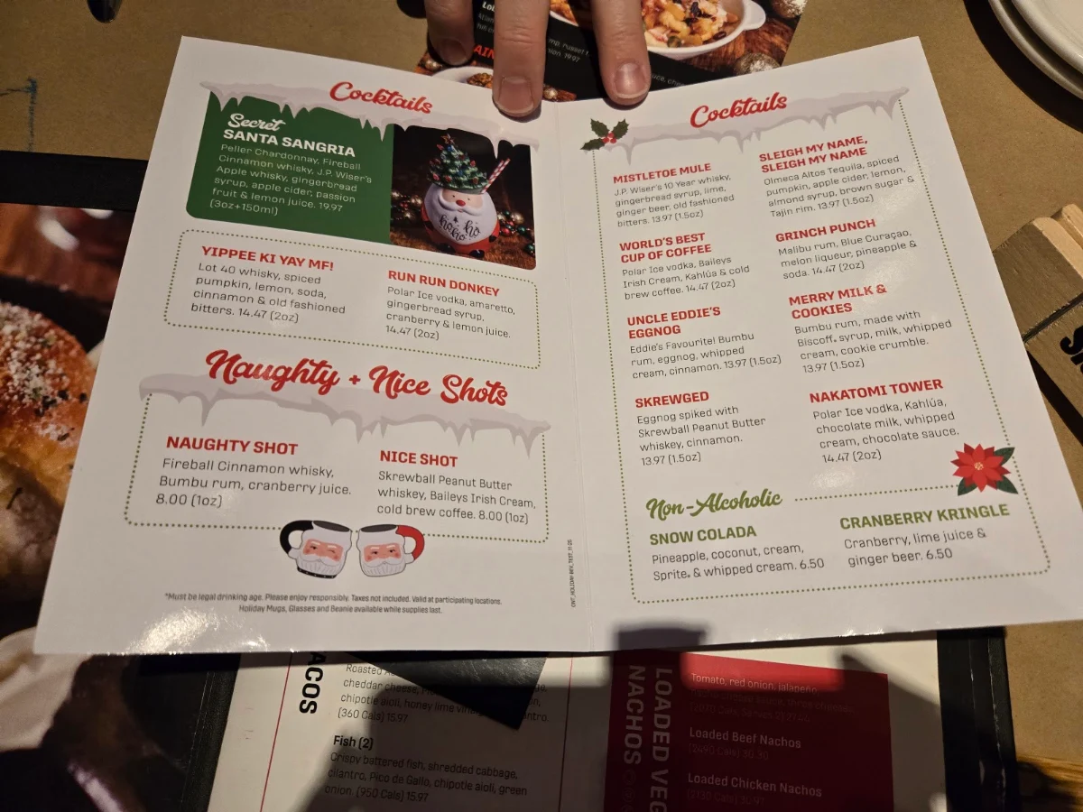 Menu, Jack's Newmarket