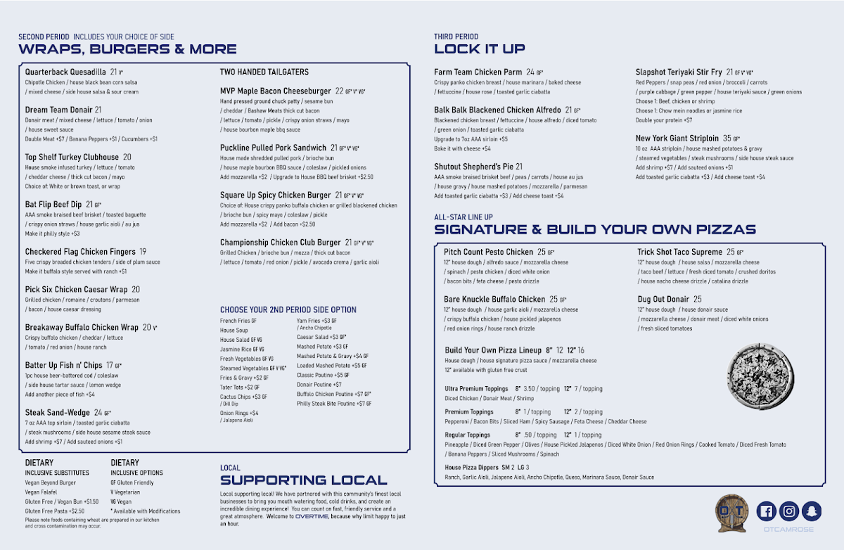 Menu, Overtime Taphouse