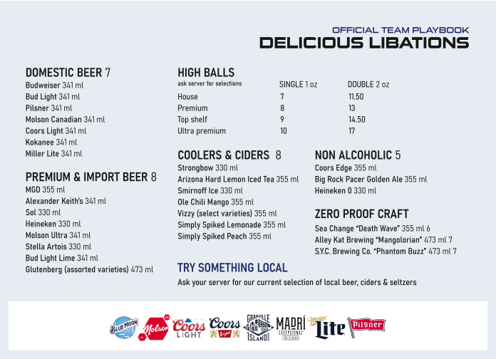 Menu, Overtime Taphouse