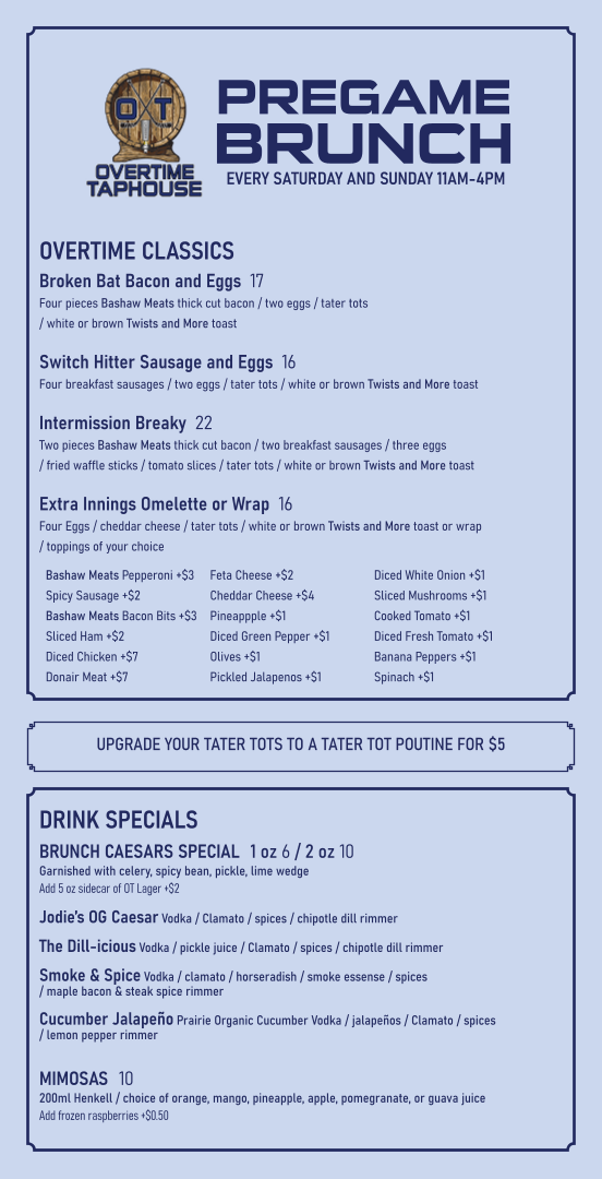 Menu, Overtime Taphouse