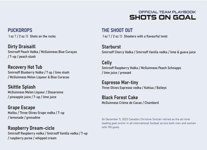 Menu, Overtime Taphouse