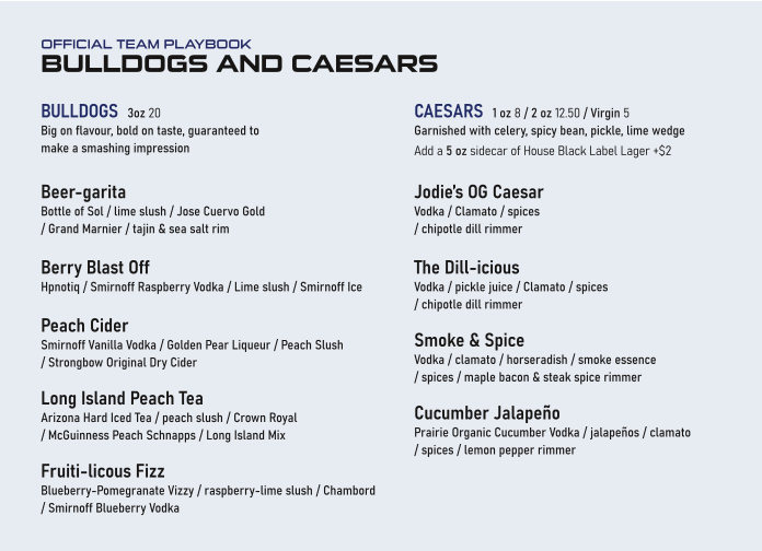 Menu, Overtime Taphouse