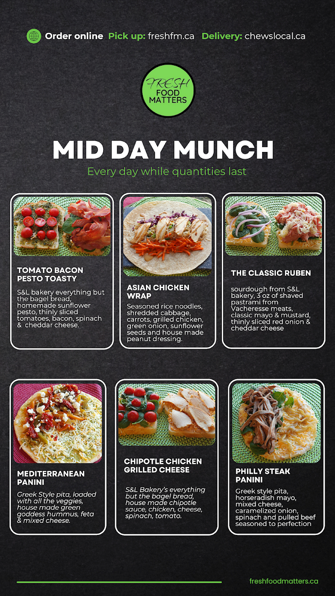 Menu, Fresh Food Matters