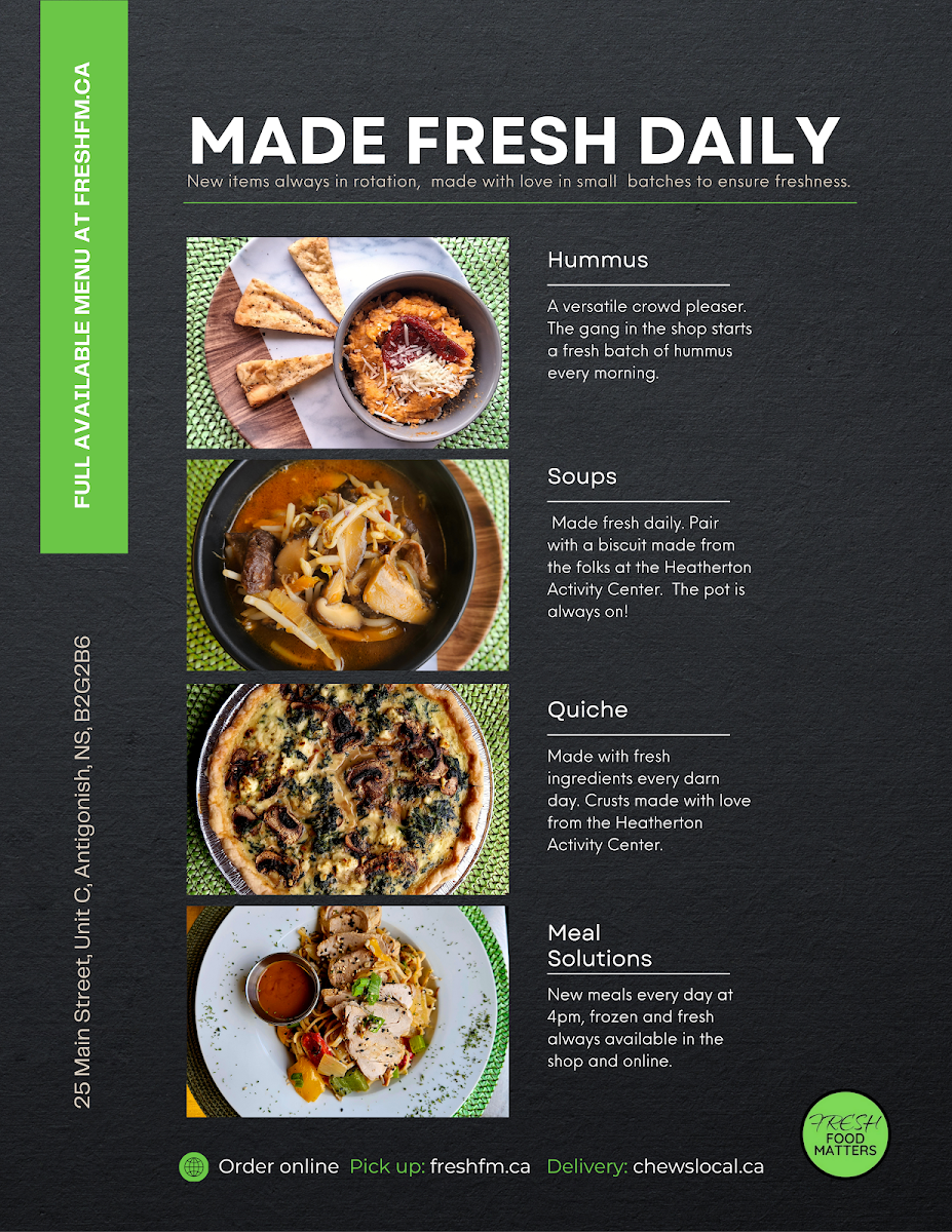 Menu, Fresh Food Matters