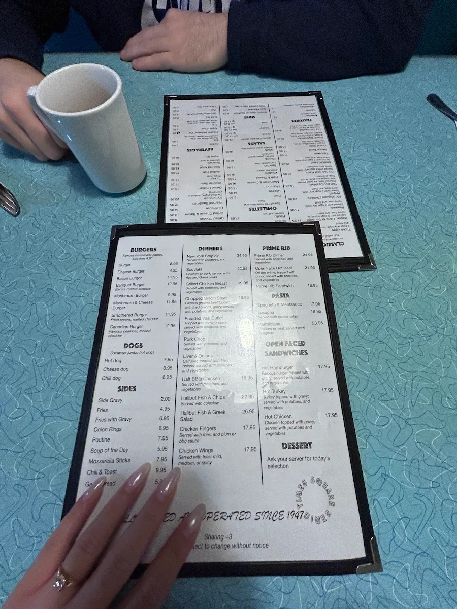 Menu, Times Square Diner