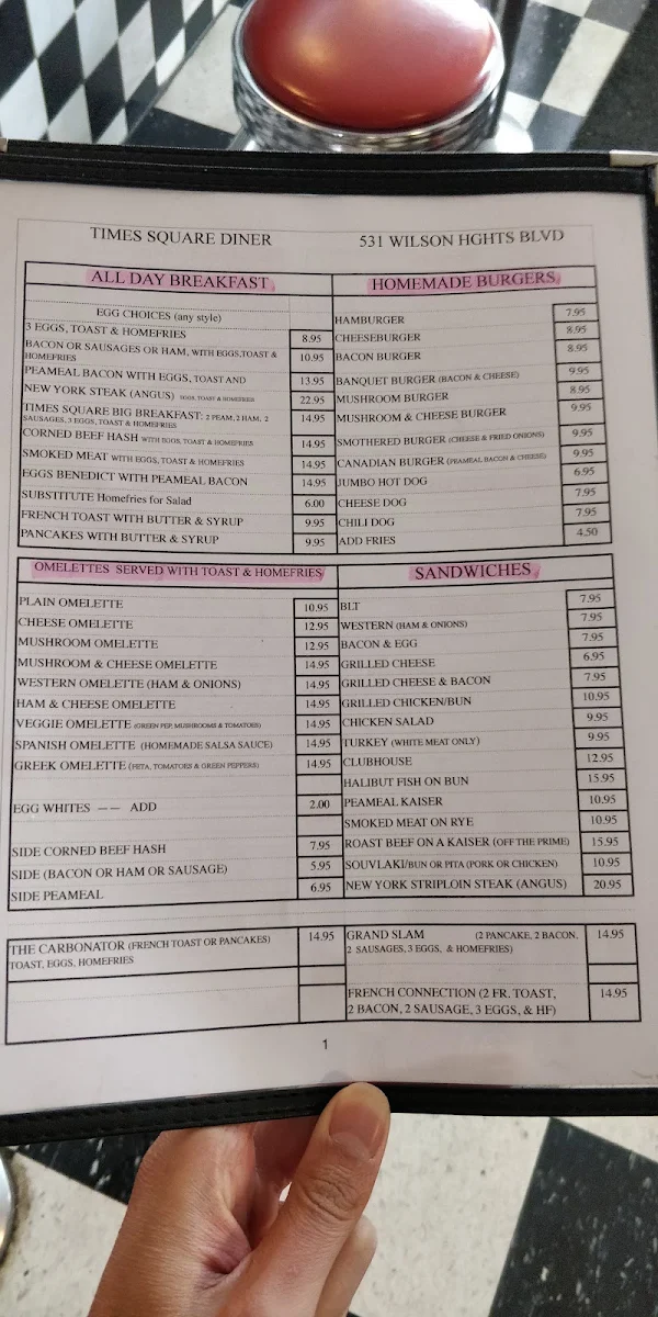 Menu, Times Square Diner