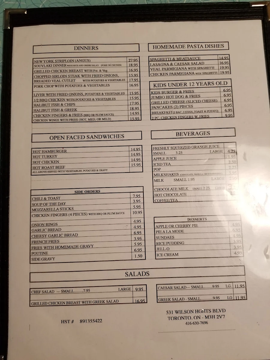 Menu, Times Square Diner