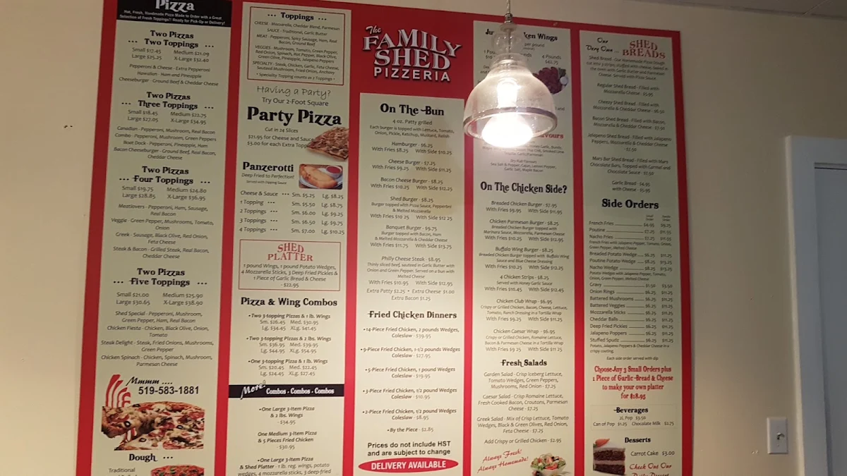 Menu, The Family Shed Pizzeria