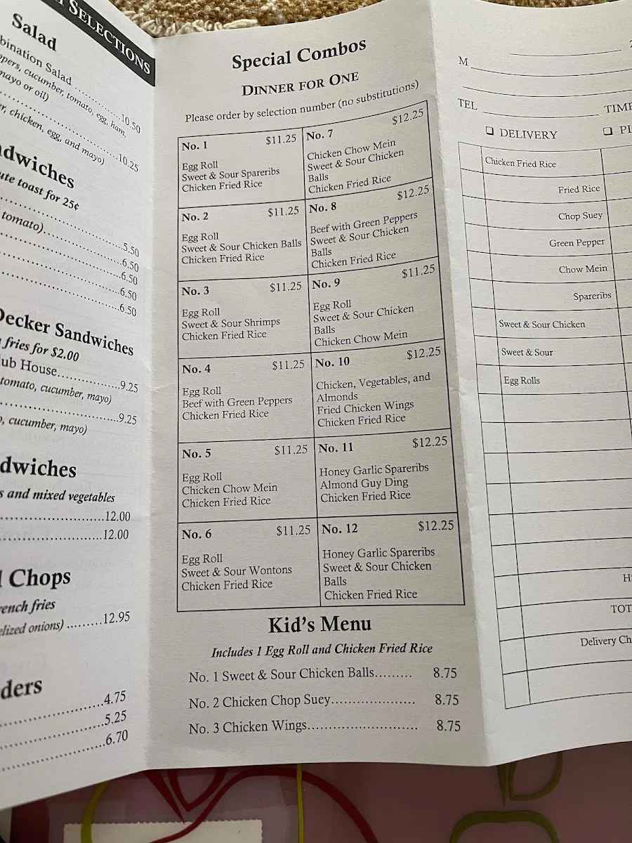 Menu, China Clipper Restaurant