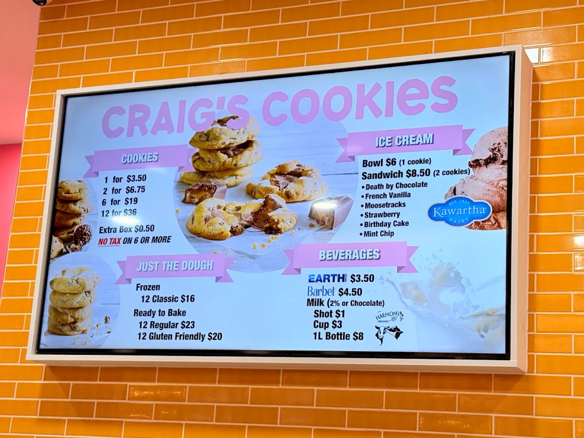 Menu, Craig's Cookies