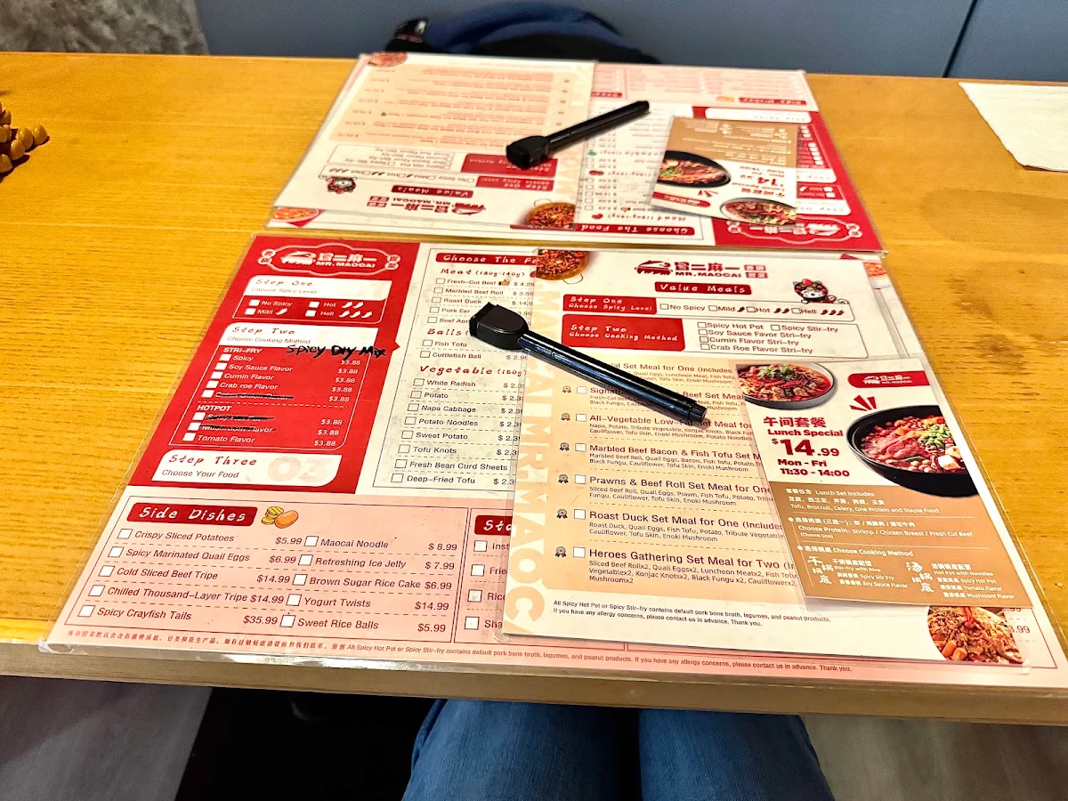 Menu, Mr. Maocai