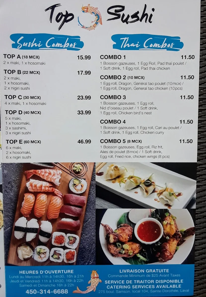 Menu, Top Sushi