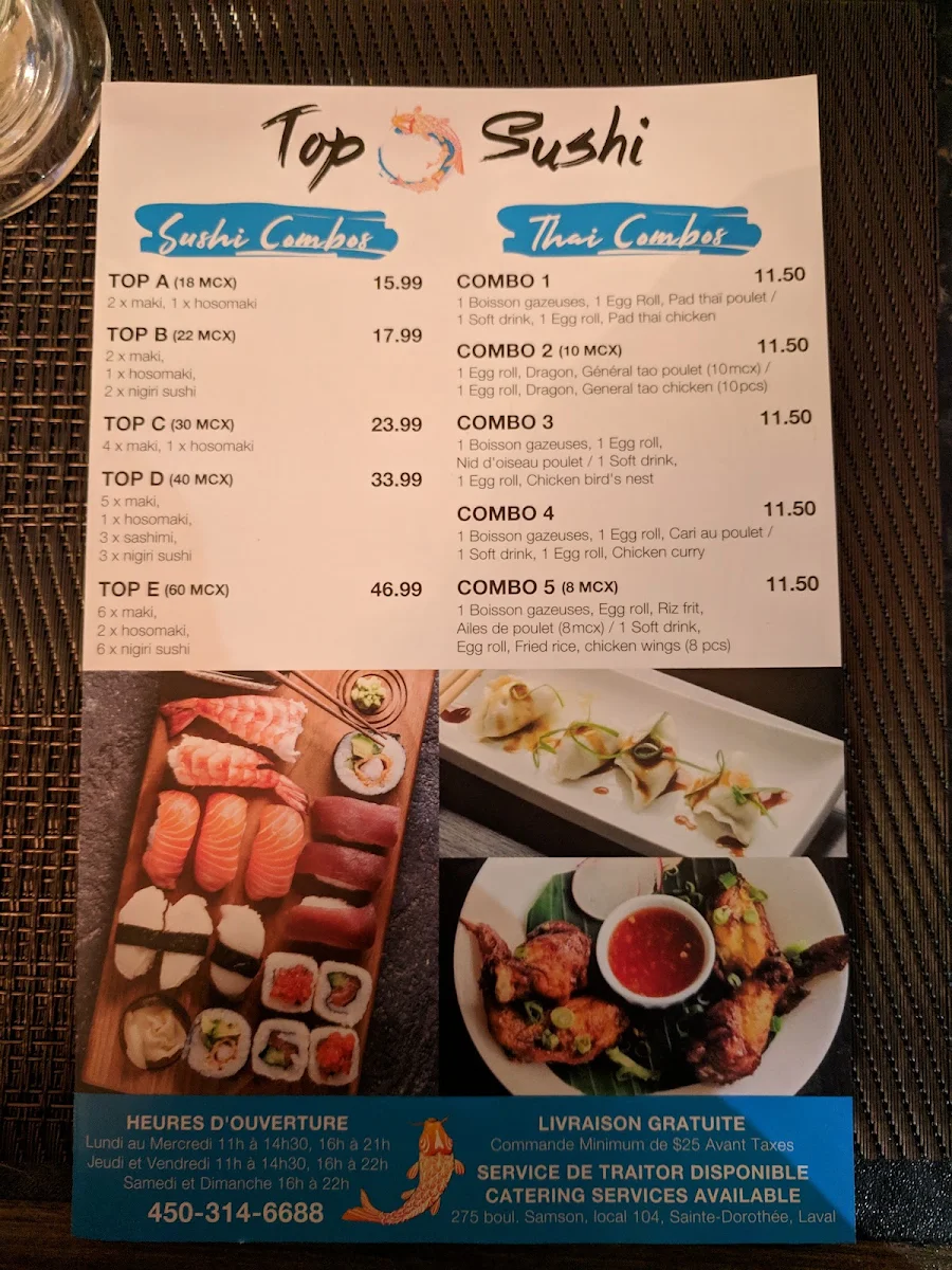 Menu, Top Sushi