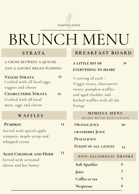 Menu, The Kitchen at Planters Ridge
