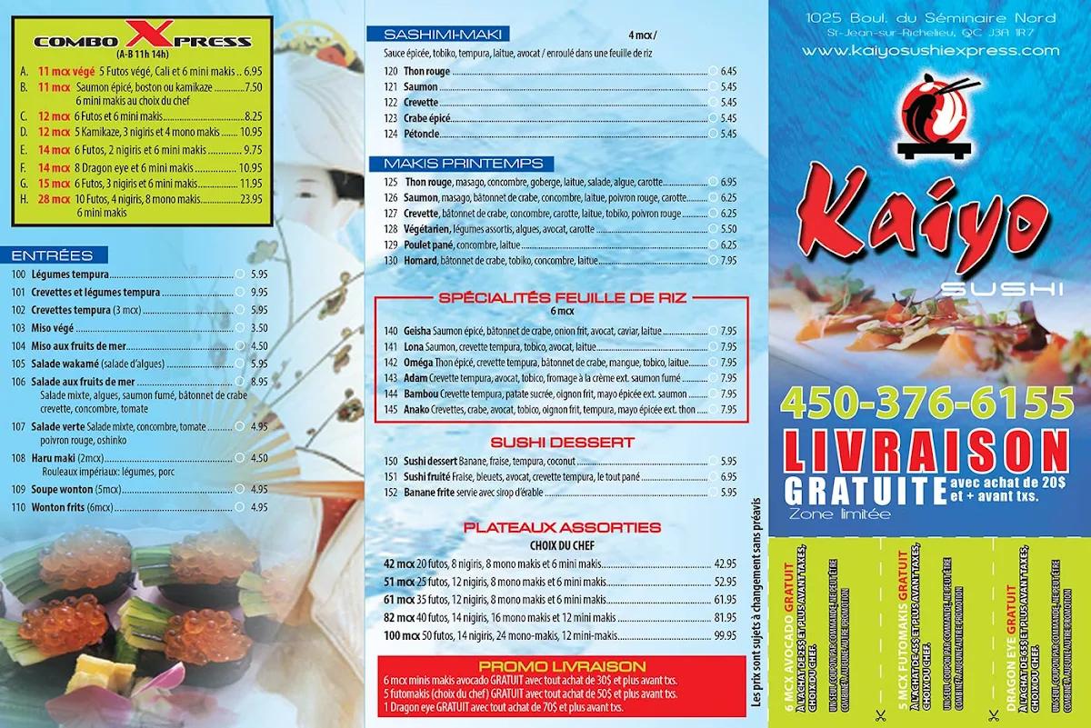 Menu, Kaiyo Sushi Express