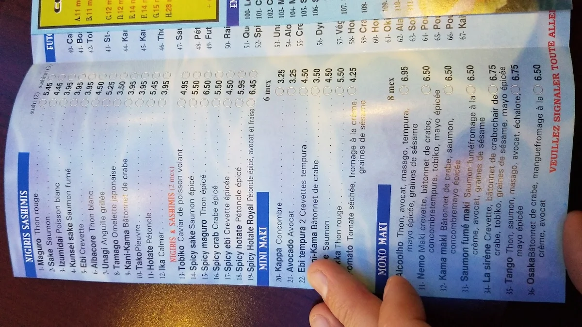 Menu, Kaiyo Sushi Express