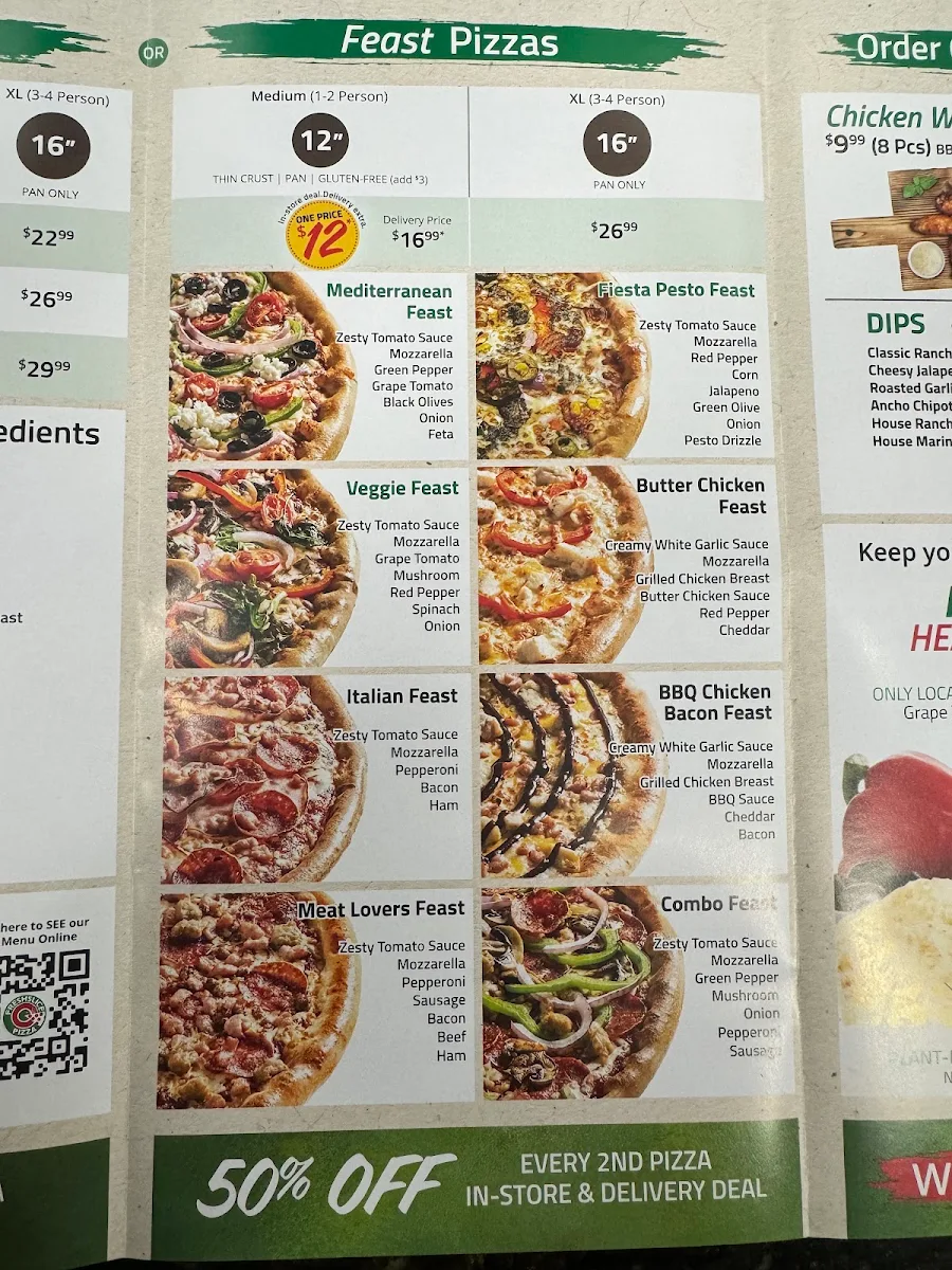 Menu, Freshslice Pizza