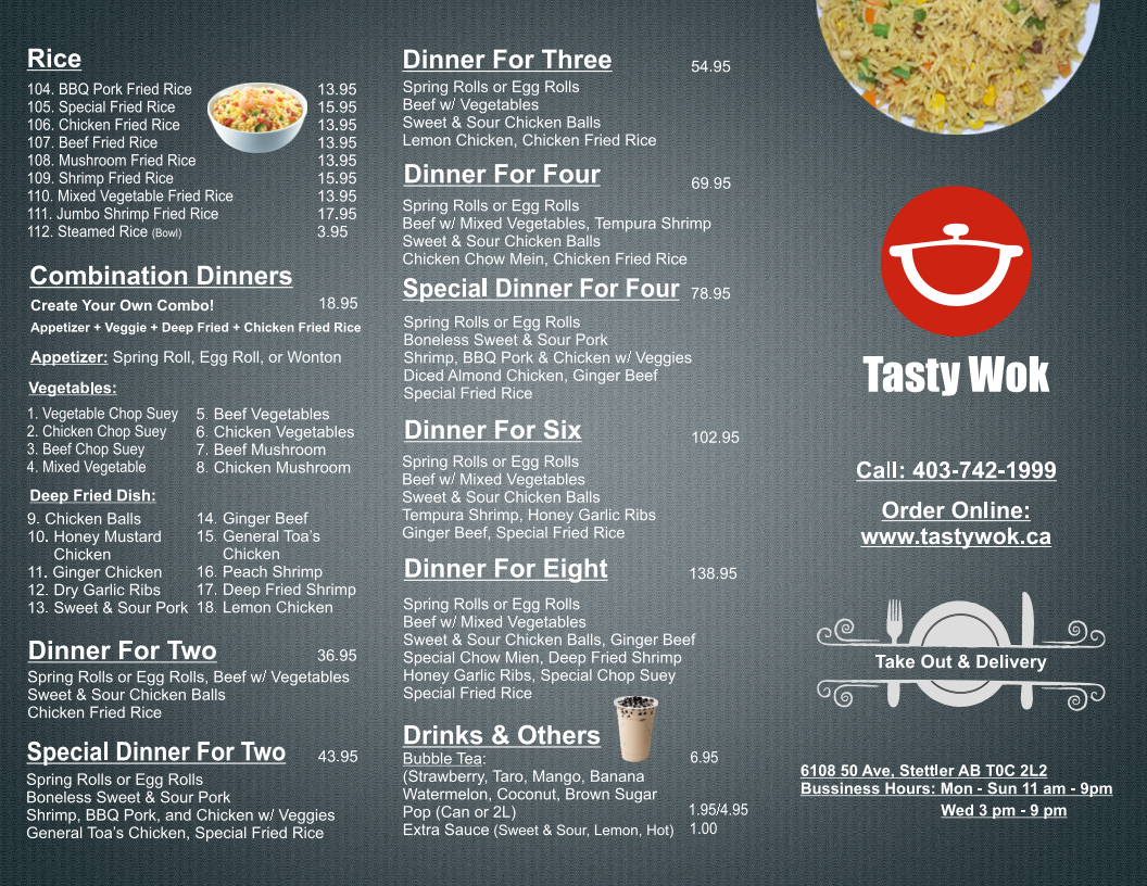 Menu, Tasty Wok (Stettler)