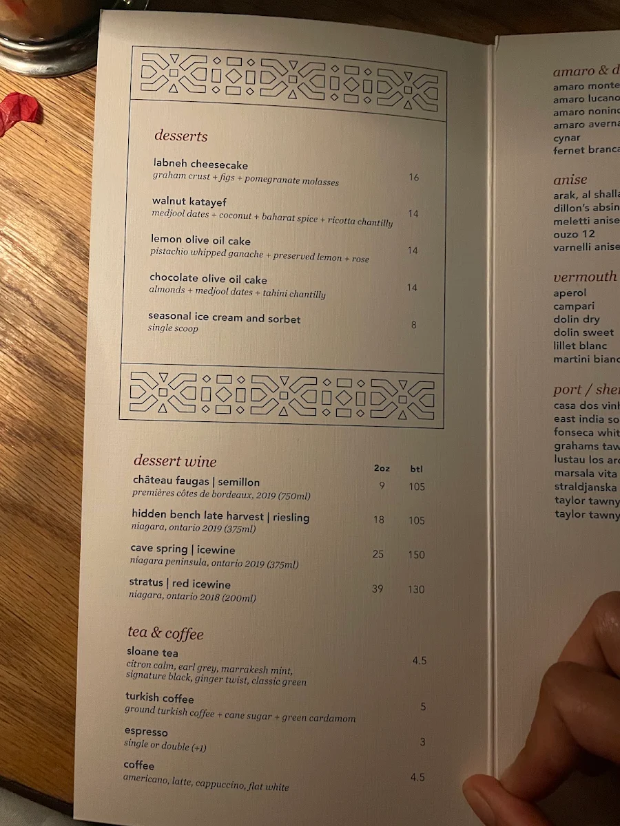 Menu, Byblos Downtown