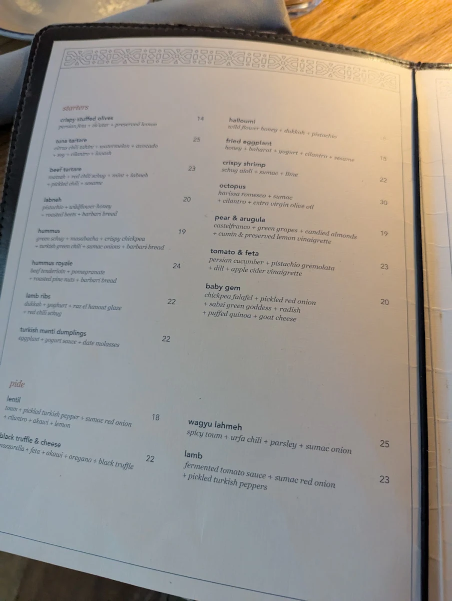 Menu, Byblos Downtown