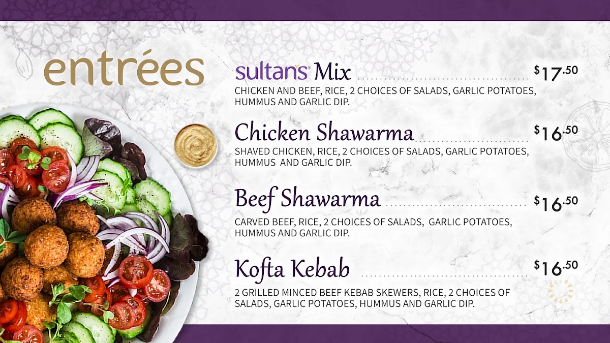 Menu, Sultan’s Mediterranean Grill - North York Centre