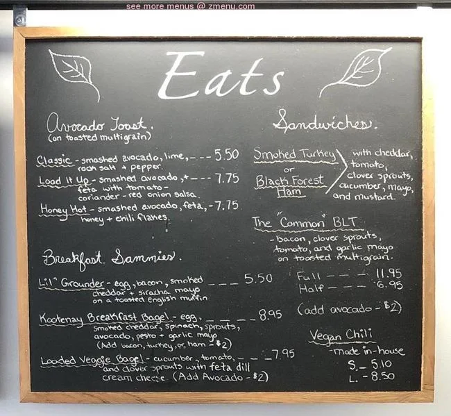 Menu, Common Grounds