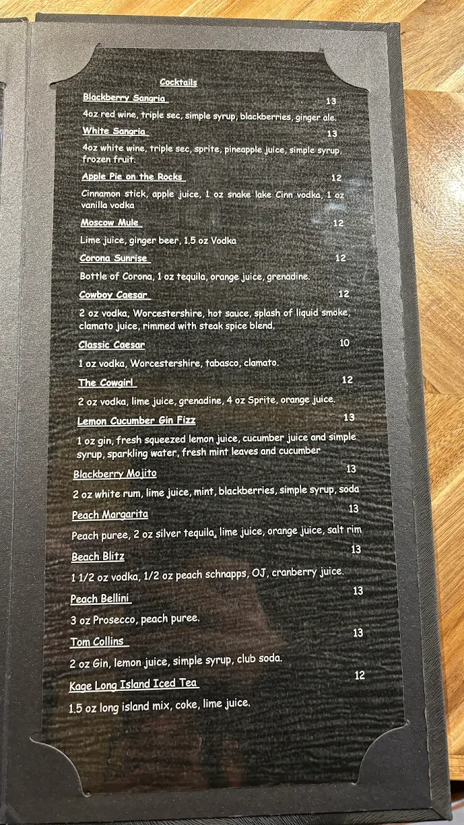 Menu, Rusty Kage Smokehouse & Grill