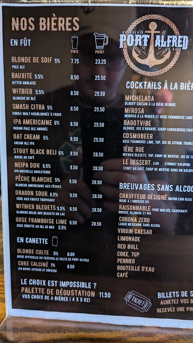 Menu, Brasserie Port-Alfred - Resto-Pub et Spectacles