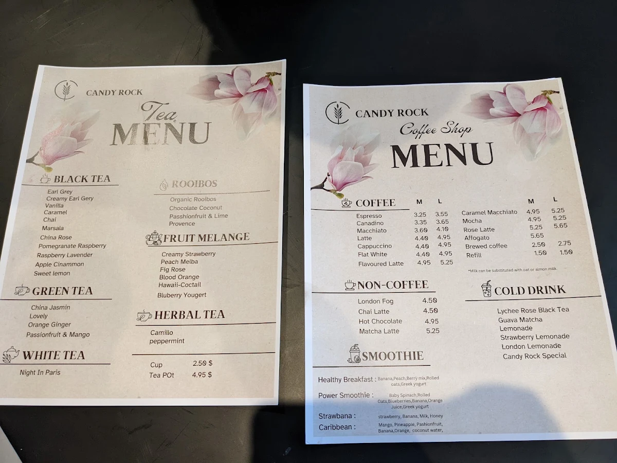 Menu, Candy Rock Café & Bakery