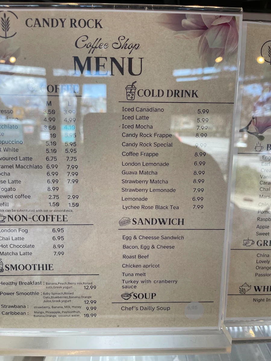 Menu, Candy Rock Café & Bakery