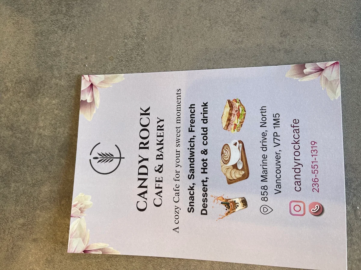Menu, Candy Rock Café & Bakery