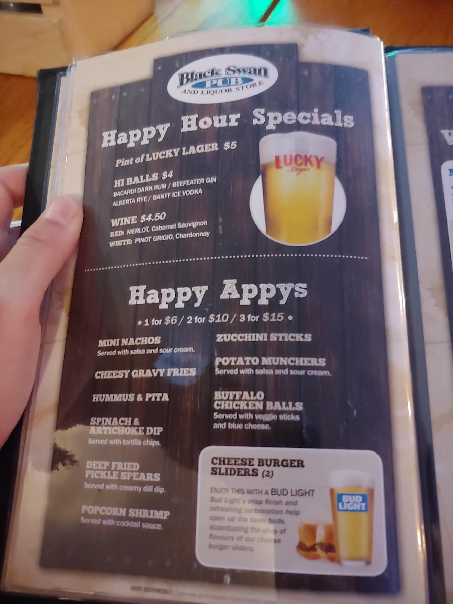 Menu, Black Swan Pub & Liquor Store