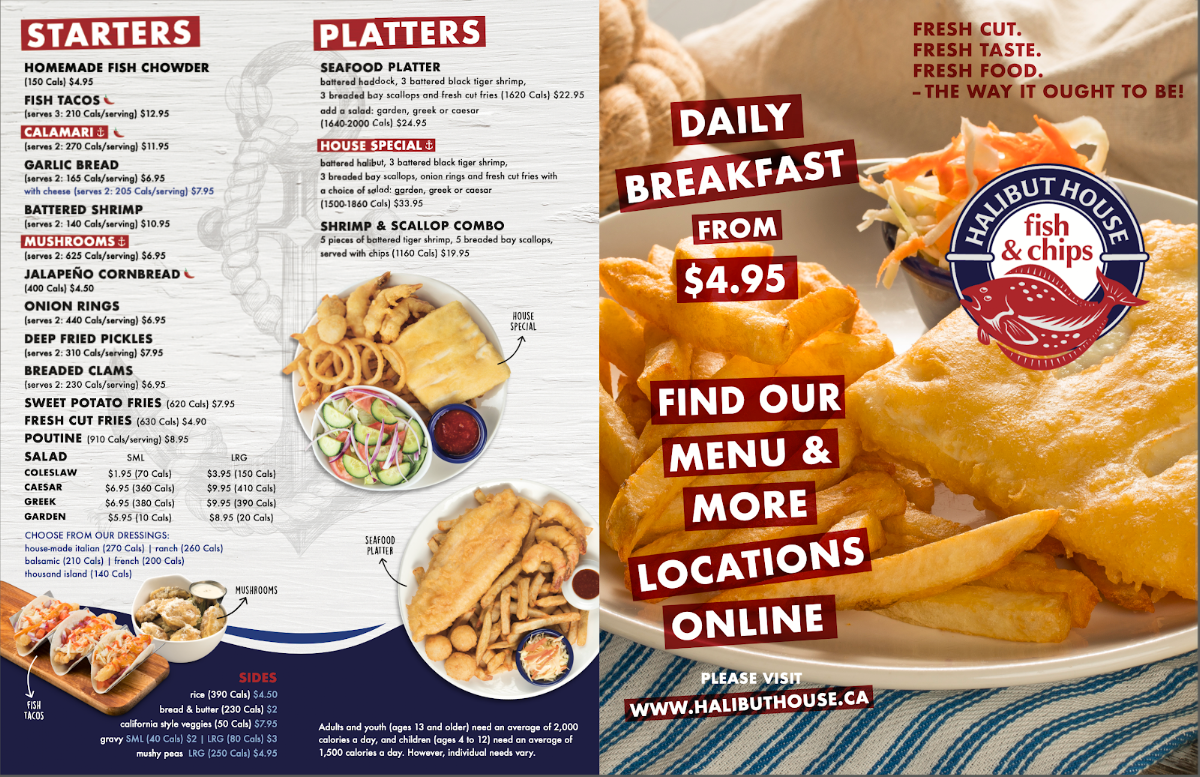 Menu, Halibut House Fish and Chips