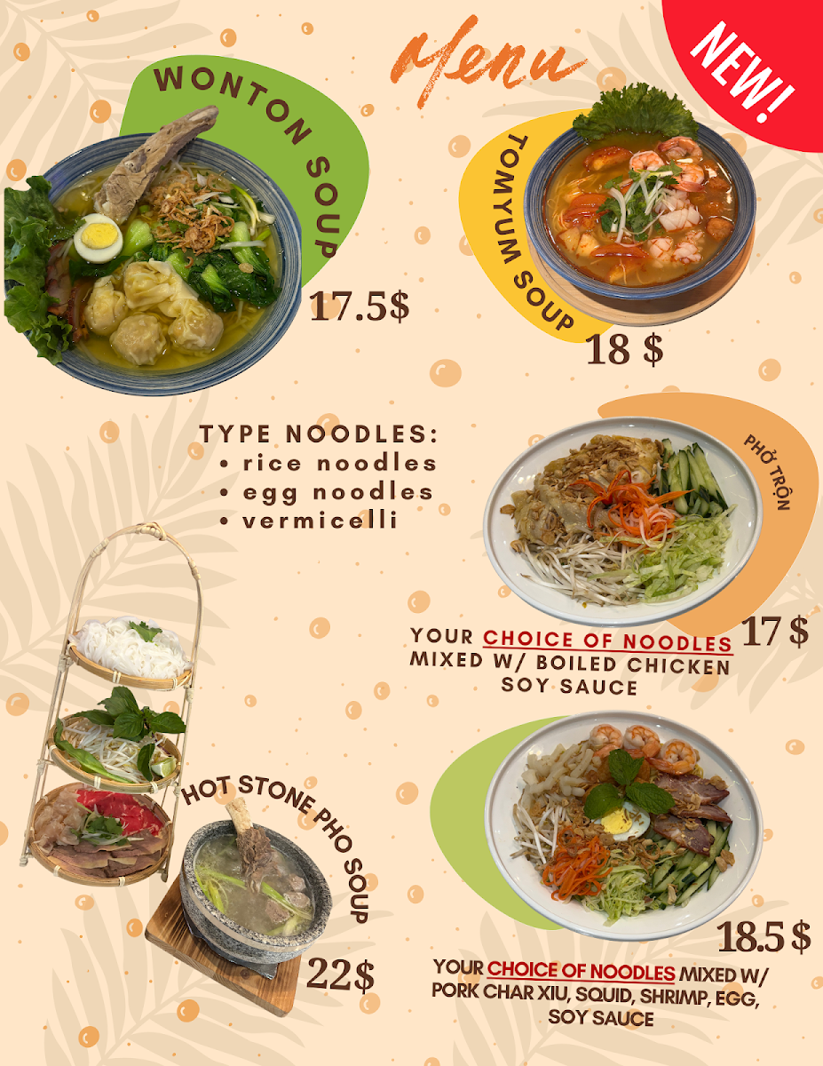 Menu, Taste of Vietnam Restaurant