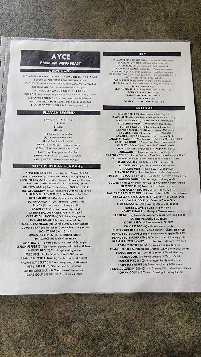 Menu, Wingmaster