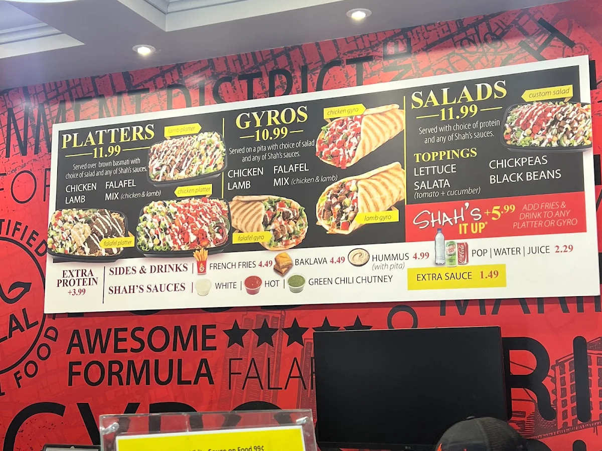 Menu, Shah's Halal Food