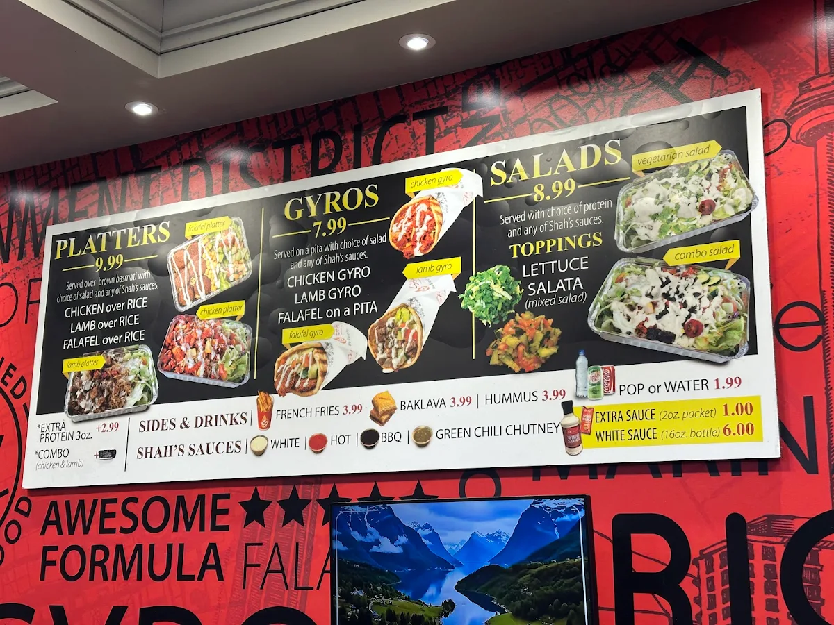 Menu, Shah's Halal Food