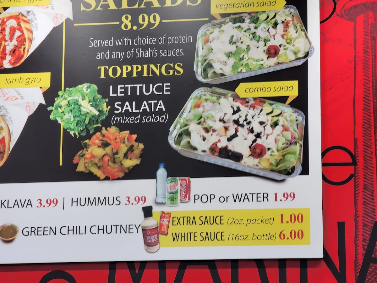 Menu, Shah's Halal Food