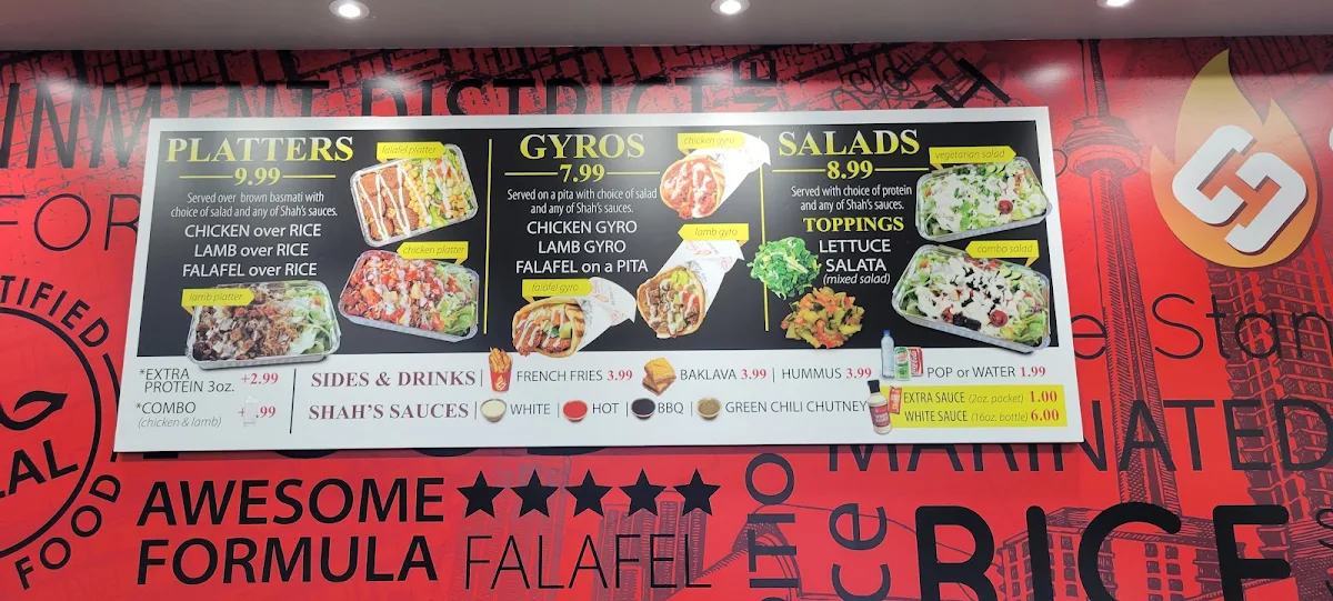 Menu, Shah's Halal Food