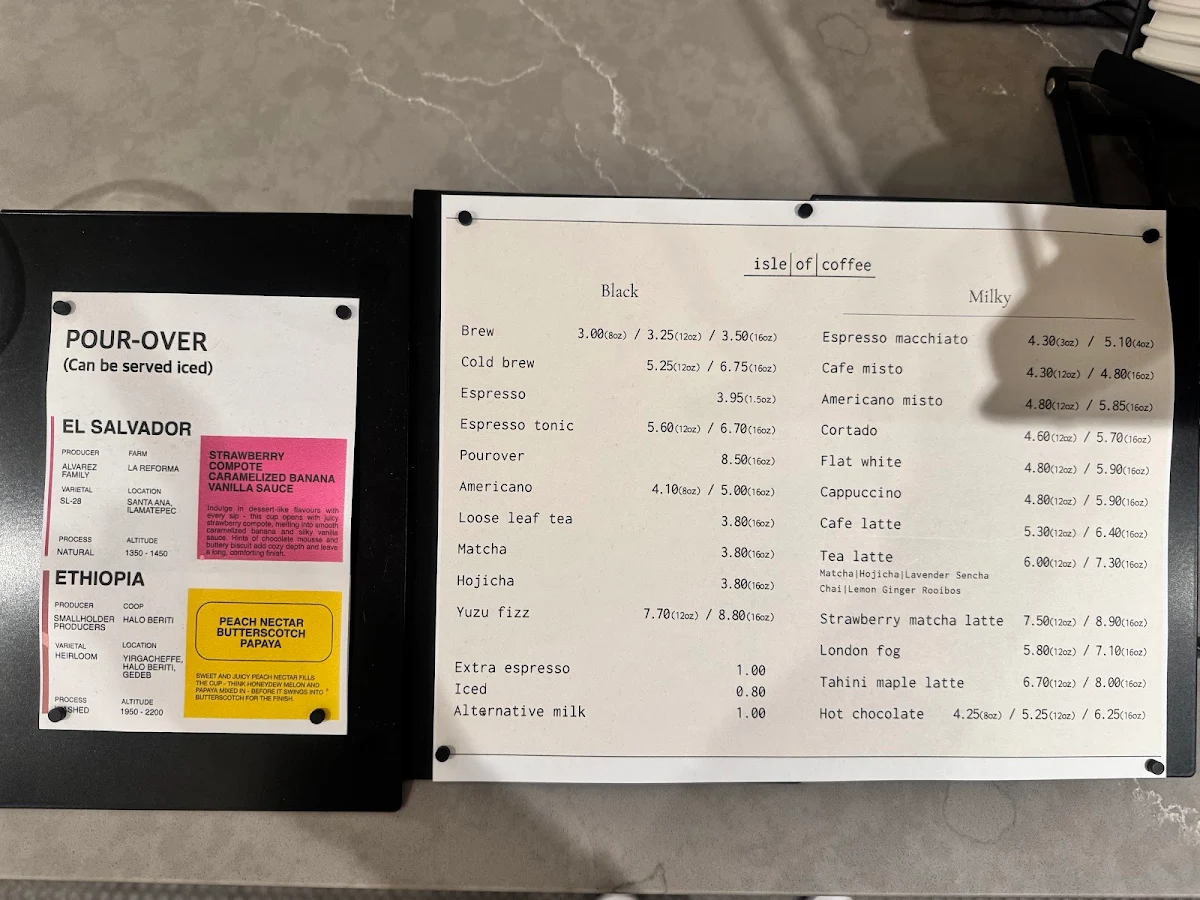 Menu, Isle of coffee (QUEEN)