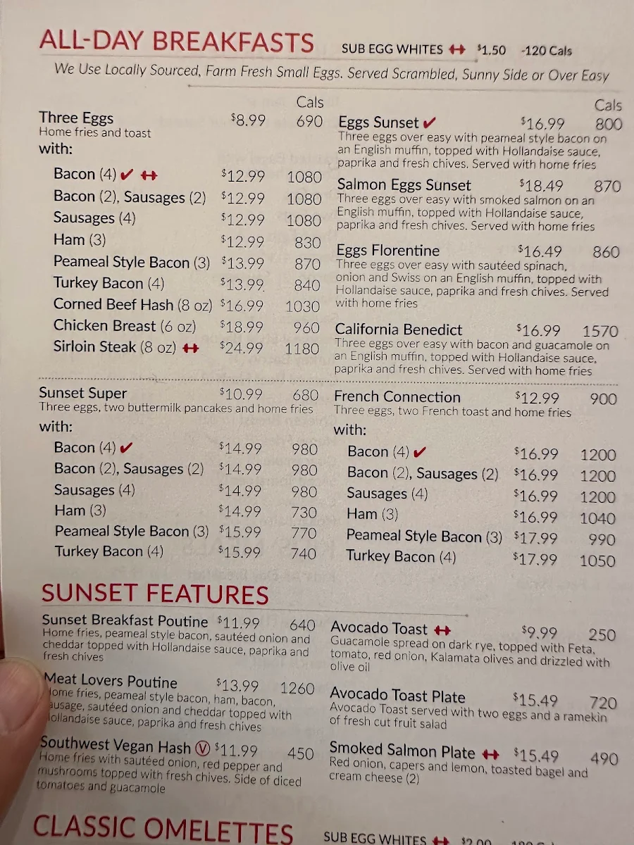 Menu, Sunset Grill