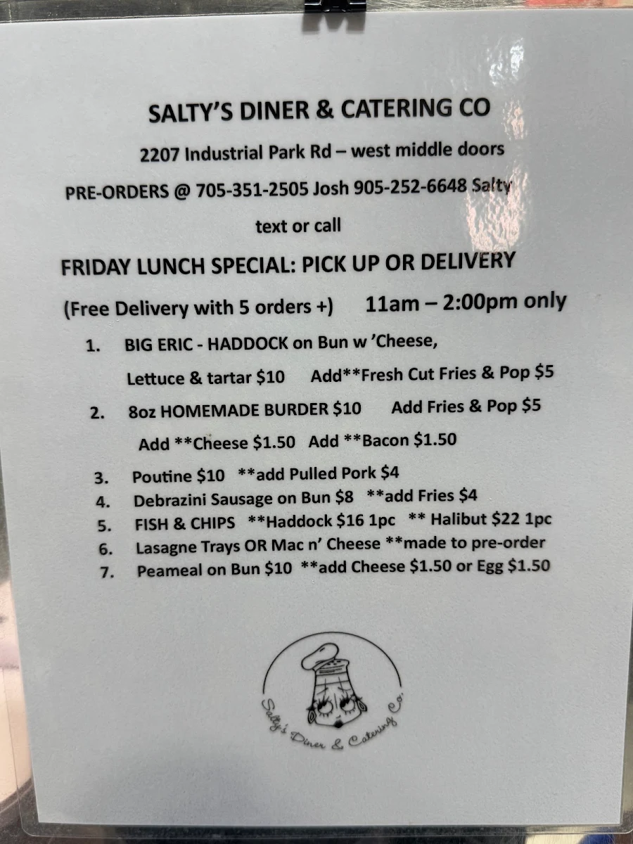 Menu, Salty’s Diner & Catering Co.