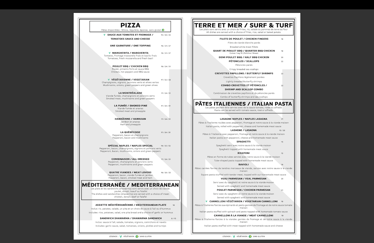 Menu, Naples Pizza