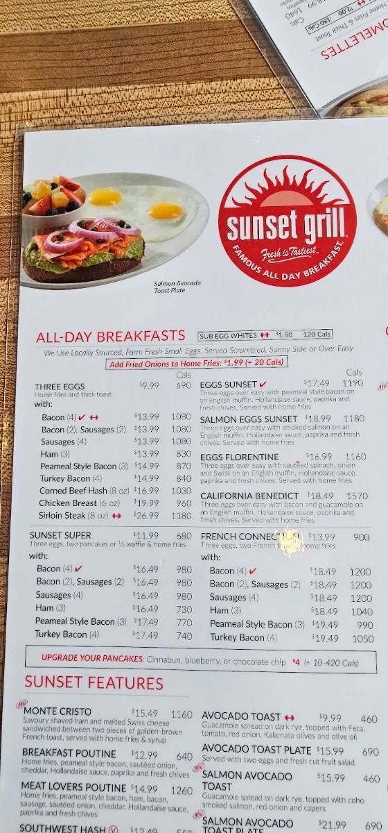 Menu, Sunset Grill