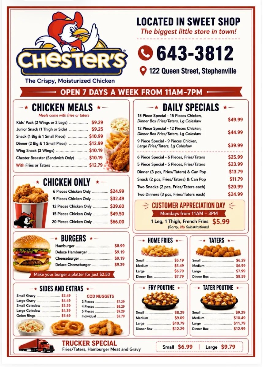 Menu, Chester Fried Chicken